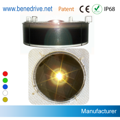 Benedrive’s solar powered LED traffic lane markers Key Feature: 1. Special reflector design: 360 Degree illuminates. 2. Well fit the road surface, especially for cycle way, only 3.5mm over the road surface, snow ploughable 3. High quality battery, long life 4. Water proof: IP68